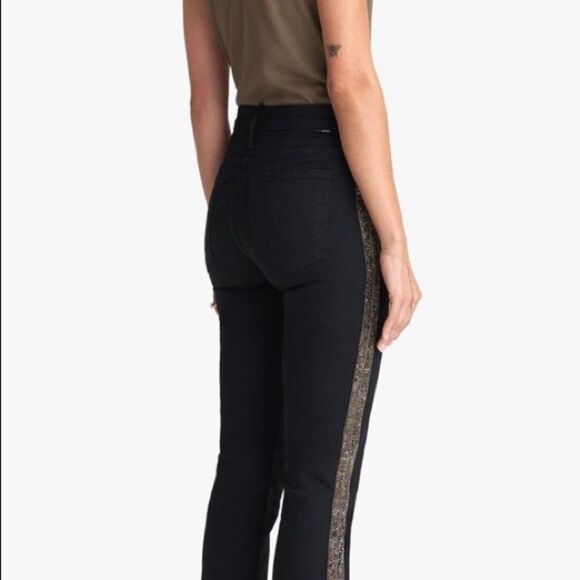 MOTHER Straight Leg Beaded Racing Stripe Jean with Raw Hem - Size 26 - Picture 4 of 5